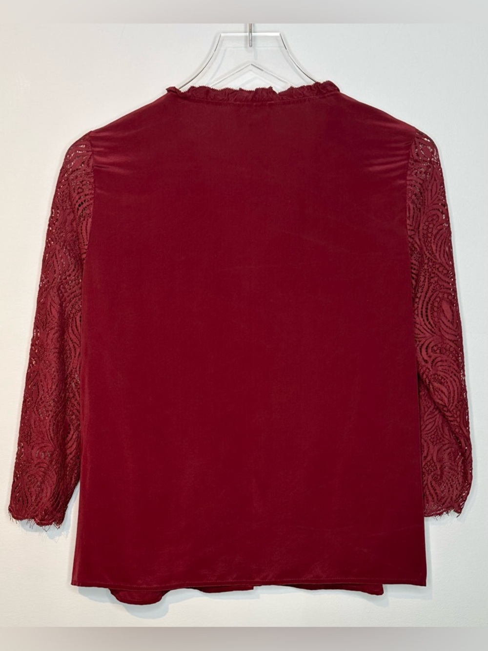 Sezane Margaret Bordeaux Red Silk Lace Sleeve Blouse Shirt Top - Picture 4 of 14